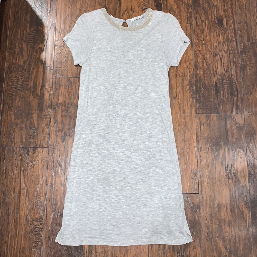 Comfy T-shirt dress with sparkle neckline